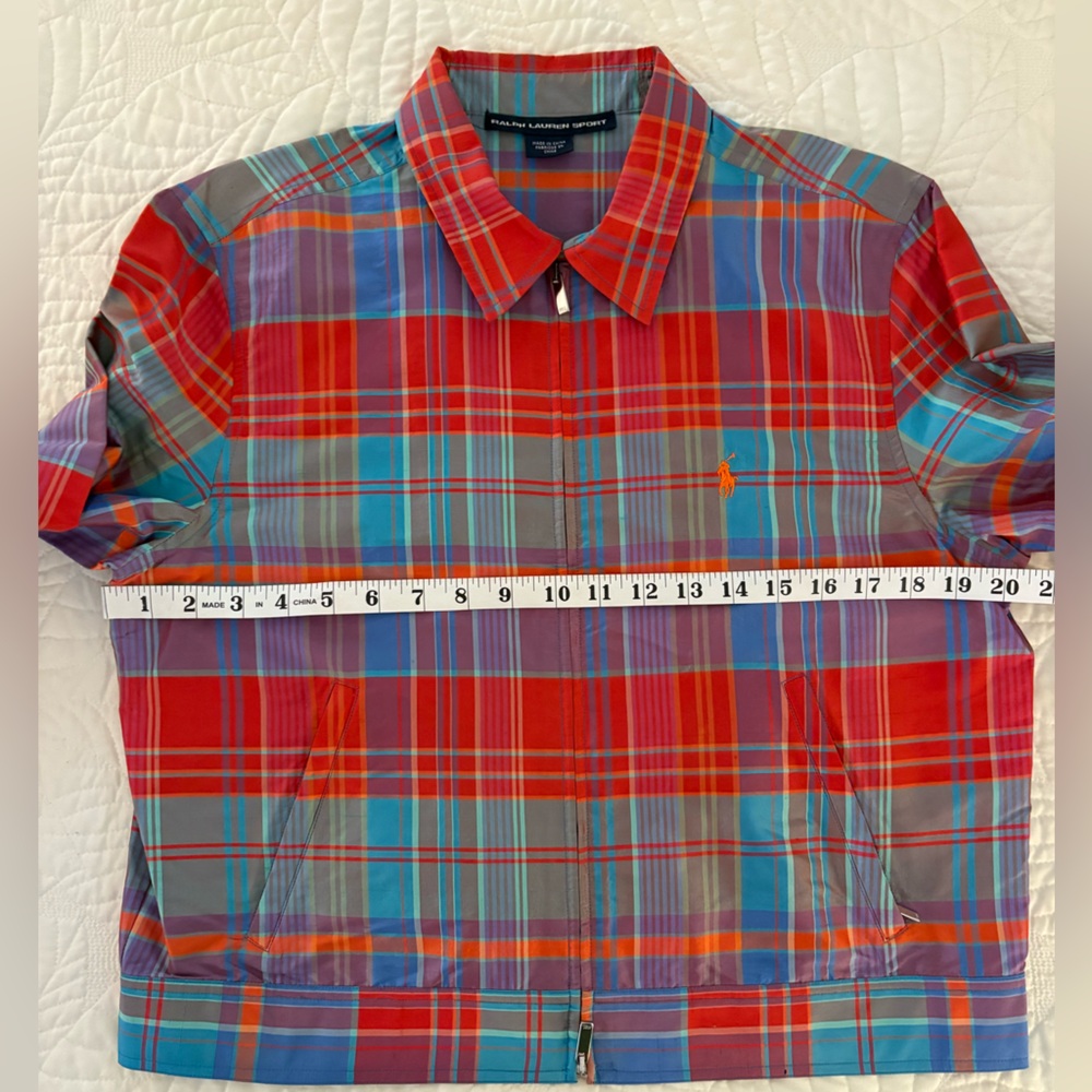 Ralph Lauren Sport Red and Blue Plaid Bomber Jacket 100% silk - Picture 6 of 10